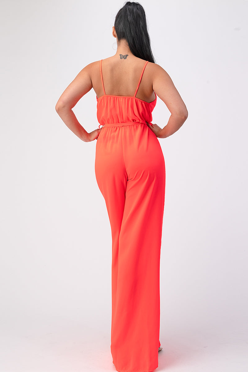 Spaghetti Strap Tie Waist Jumpsuit