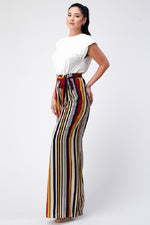 Padded Shoulder Sleeveless Top with Wide Leg Pants Jumpsuit