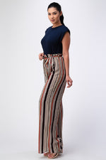 Padded Shoulder Sleeveless Top with Wide Leg Pants Jumpsuit