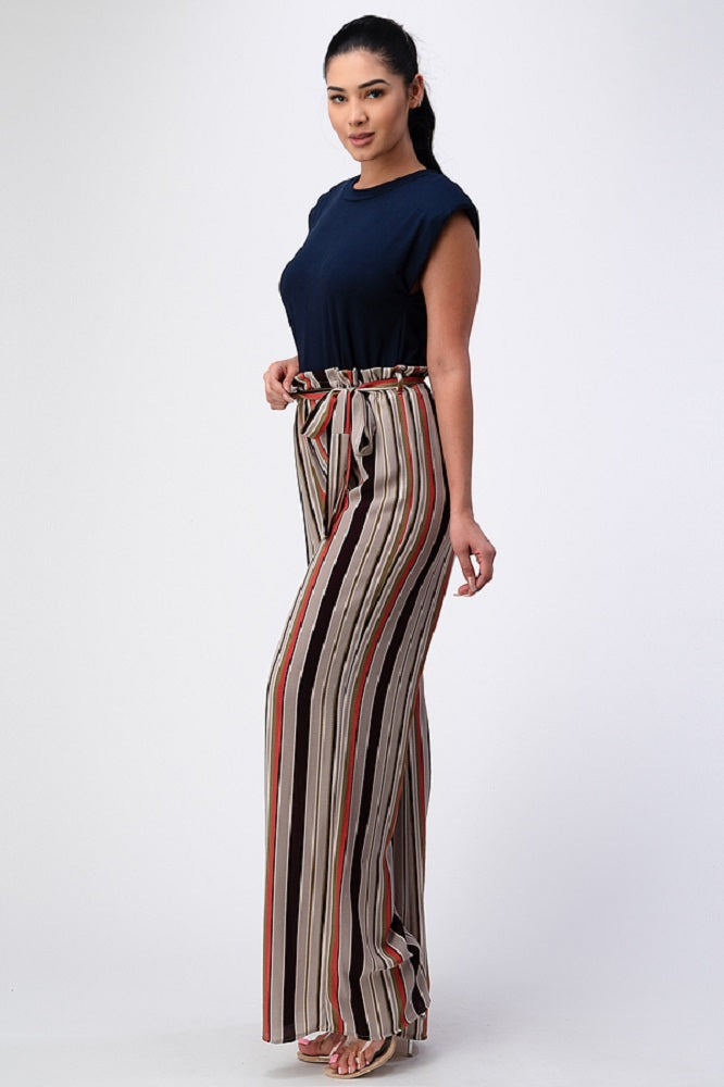 Padded Shoulder Sleeveless Top with Wide Leg Pants Jumpsuit