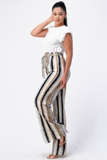 Padded Shoulder Sleeveless Top with Wide Leg Pants Jumpsuit