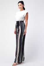 Padded Shoulder Sleeveless Top with Wide Leg Pants Jumpsuit