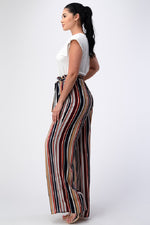 Padded Shoulder Sleeveless Top with Wide Leg Pants Jumpsuit