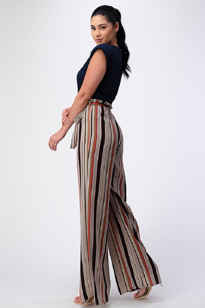 Padded Shoulder Sleeveless Top with Wide Leg Pants Jumpsuit