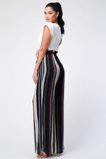 Padded Shoulder Sleeveless Top with Wide Leg Pants Jumpsuit