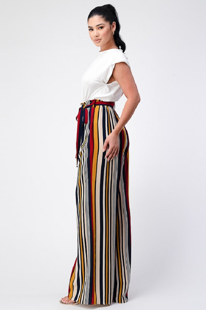 Padded Shoulder Sleeveless Top with Wide Leg Pants Jumpsuit