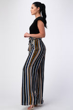 Padded Shoulder Sleeveless Top with Wide Leg Pants Jumpsuit