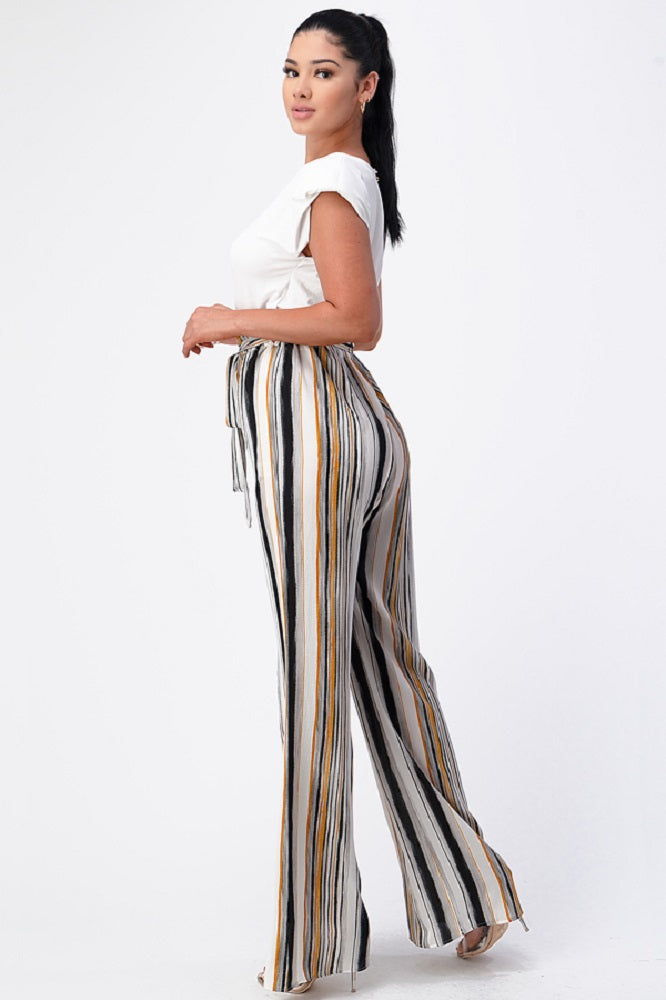 Padded Shoulder Sleeveless Top with Wide Leg Pants Jumpsuit