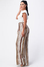 Padded Shoulder Sleeveless Top with Wide Leg Pants Jumpsuit