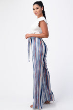 Padded Shoulder Sleeveless Top with Wide Leg Pants Jumpsuit