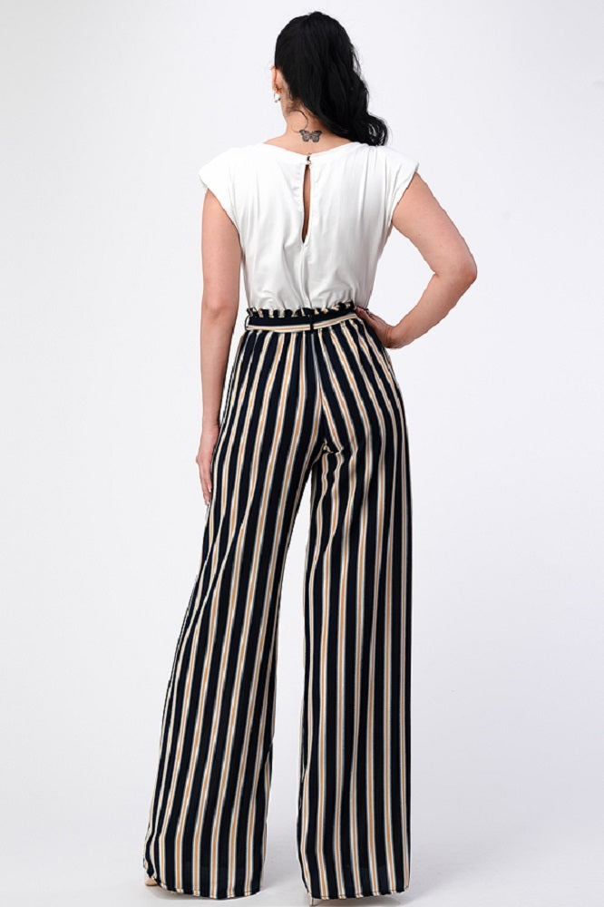 Padded Shoulder Sleeveless Top with Paperbag Pants Jumpsuit