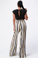 Padded Shoulder Sleeveless Top with Wide Leg Pants Jumpsuit