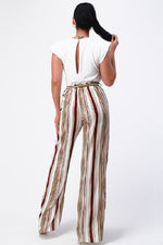 Padded Shoulder Sleeveless Top with Wide Leg Pants Jumpsuit