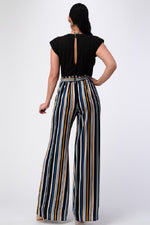 Padded Shoulder Sleeveless Top with Wide Leg Pants Jumpsuit