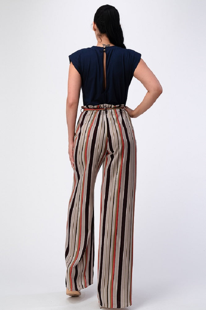 Padded Shoulder Sleeveless Top with Wide Leg Pants Jumpsuit