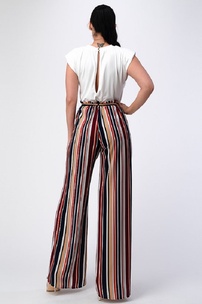 Padded Shoulder Sleeveless Top with Wide Leg Pants Jumpsuit