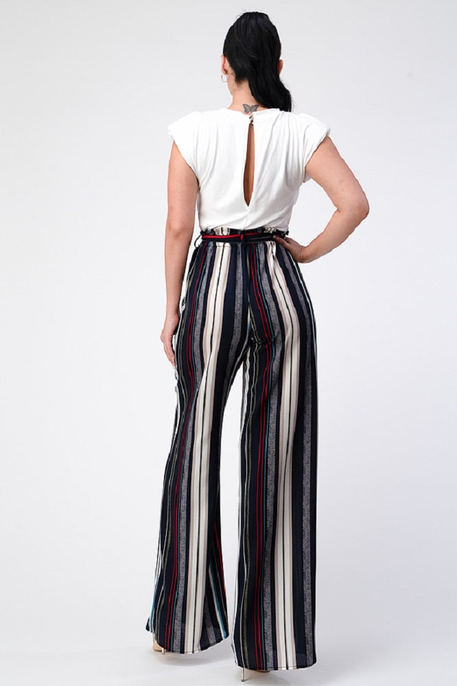 Padded Shoulder Sleeveless Top with Wide Leg Pants Jumpsuit