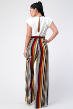 Padded Shoulder Sleeveless Top with Wide Leg Pants Jumpsuit