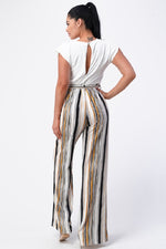 Padded Shoulder Sleeveless Top with Wide Leg Pants Jumpsuit