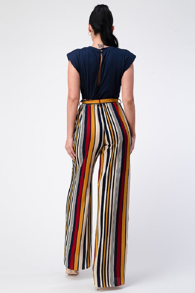 Padded Shoulder Sleeveless Top with Wide Leg Pants Jumpsuit