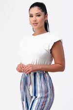 Padded Shoulder Sleeveless Top with Wide Leg Pants Jumpsuit