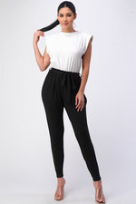 Padded Shoulder Top with Paperbag Jumpsuit