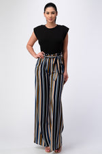 Padded Shoulder Sleeveless Top with Wide Leg Pants Jumpsuit