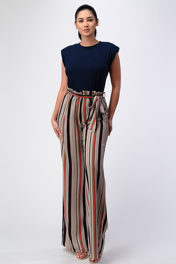 Padded Shoulder Sleeveless Top with Wide Leg Pants Jumpsuit