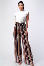 Padded Shoulder Sleeveless Top with Wide Leg Pants Jumpsuit