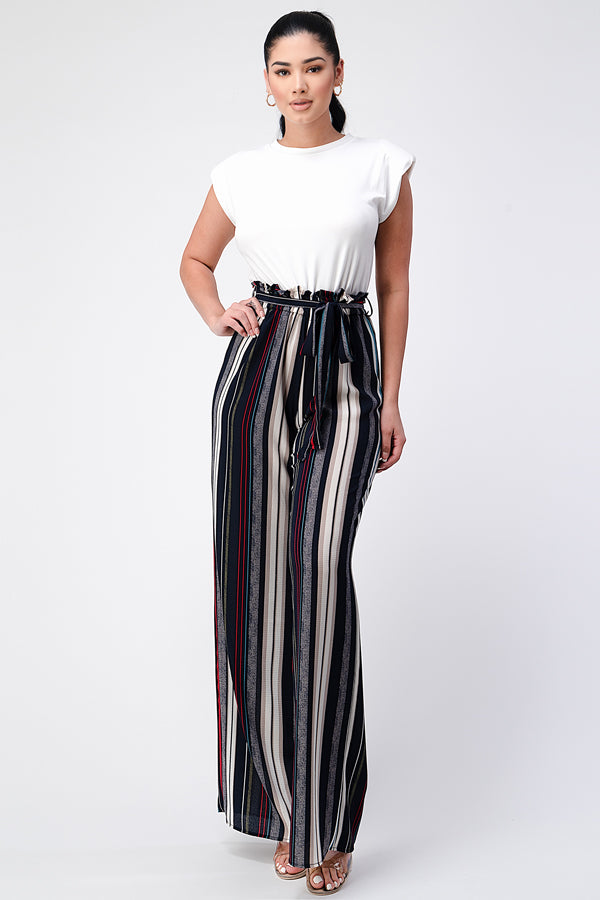 Padded Shoulder Sleeveless Top with Wide Leg Pants Jumpsuit