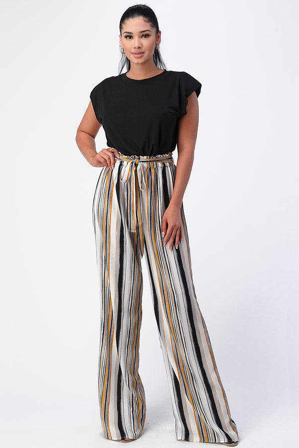 Padded Shoulder Sleeveless Top with Wide Leg Pants Jumpsuit