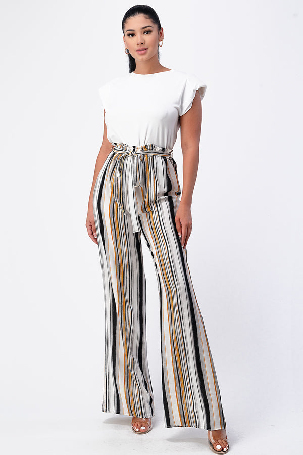 Padded Shoulder Sleeveless Top with Wide Leg Pants Jumpsuit