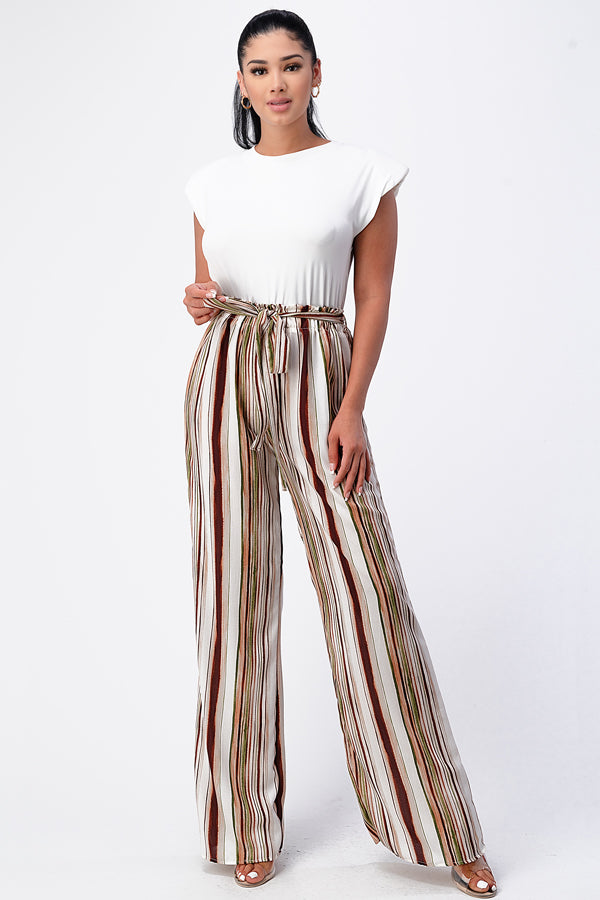 Padded Shoulder Sleeveless Top with Wide Leg Pants Jumpsuit