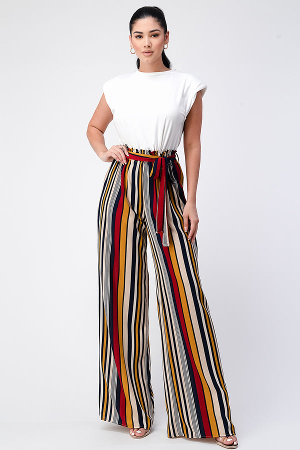 Padded Shoulder Sleeveless Top with Wide Leg Pants Jumpsuit