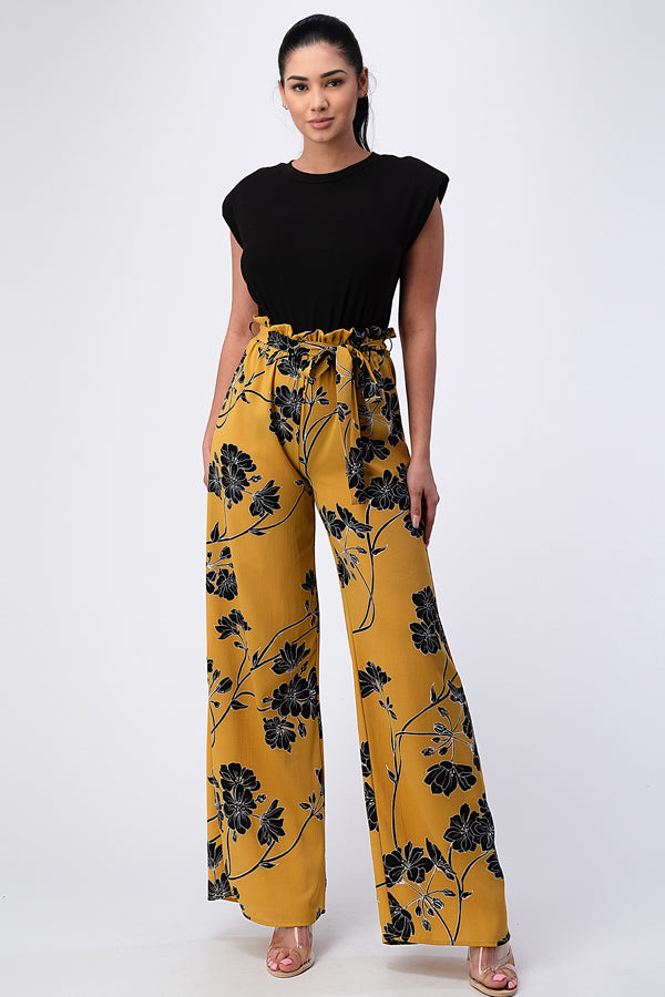 Padded Shoulder Sleeveless Top with Wide Leg Pants Jumpsuit