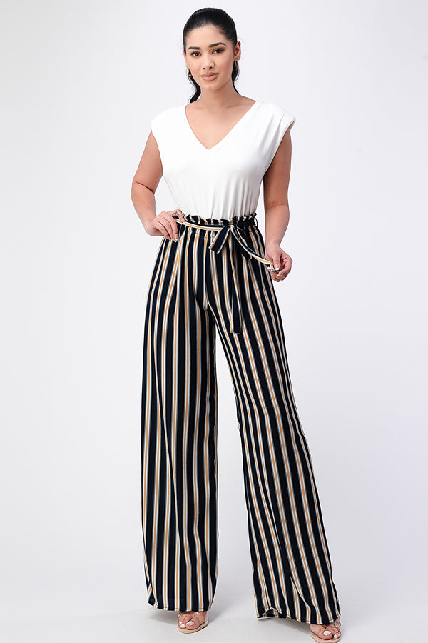 Padded Shoulder Sleeveless Top with Paperbag Pants Jumpsuit