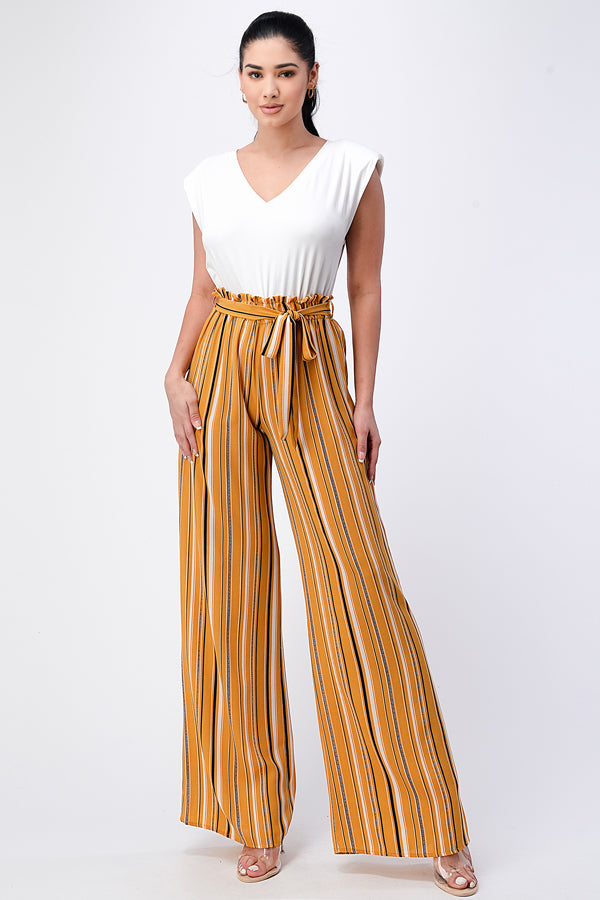 Padded Shoulder Sleeveless Top with Paperbag Pants Jumpsuit