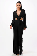 Tie Front Crop Top with Wide Leg Pants 2 Pieces Set