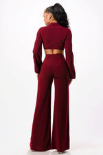 Tie Front Crop Top with Wide Leg Pants 2 Pieces Set