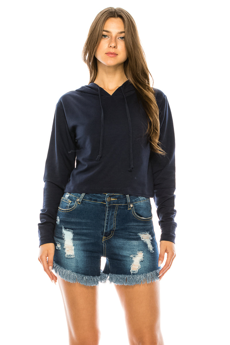 French Terry Crop Hoodie Pullover