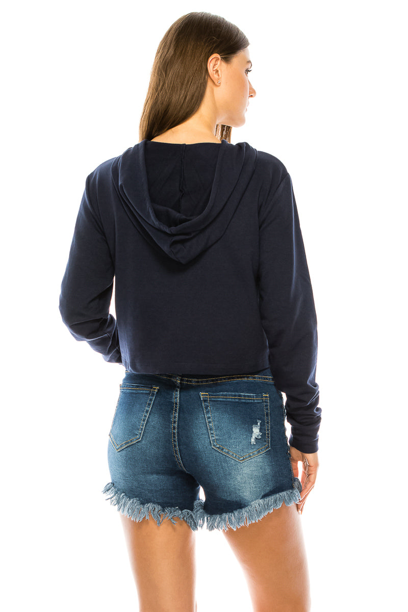 French Terry Crop Hoodie Pullover