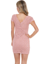 Bodycon V Neck Short Sleeve Crochet Lace Mini Dress