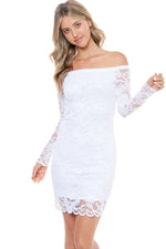 Off Shoulder Long Sleeve Crochet Lace Mini Dress