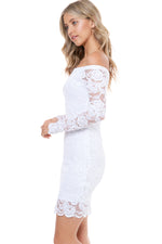 Off Shoulder Long Sleeve Crochet Lace Mini Dress